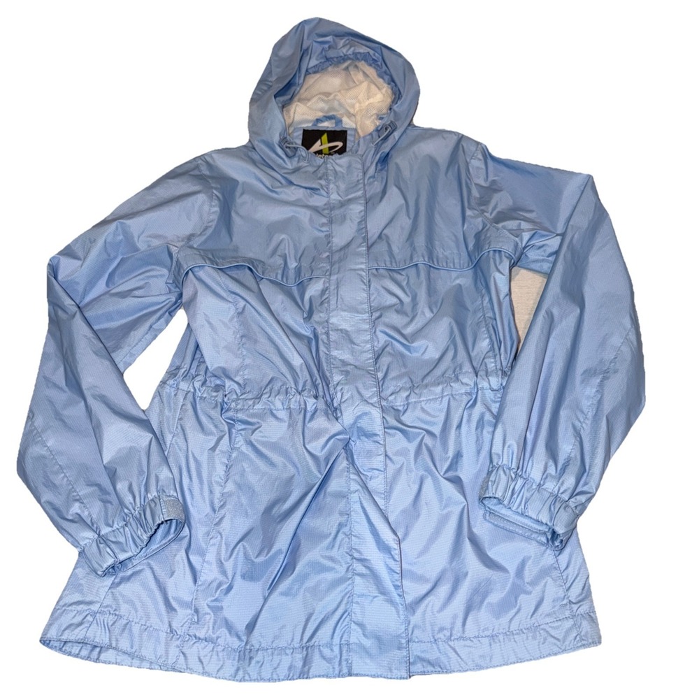 Athletech Women's Rain Jacket Sz Small Baby Blue Hooded All Weather Mesh Zip